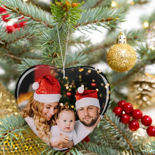 Miniatura 4 de Adornos de Navidad personalizados con foto, adorno de imagen de vidrio personalizado con nombres, decoración de cristal de árbol de Navidad, regalo