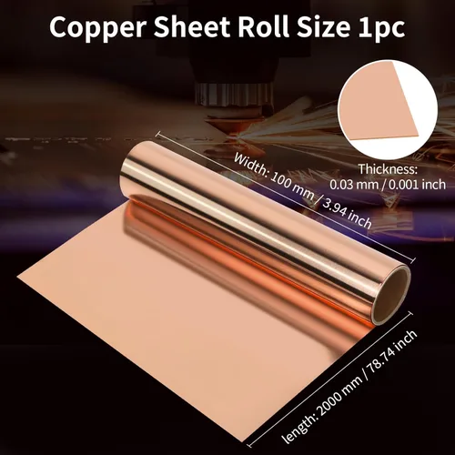 Miniatura 2 de Rollo de lámina de cobre delgada 99.99% cobre puro para manualidades, lámina de cobre maleable, lámina de cobre suave 0.001x3.94x78.74 pulgadas