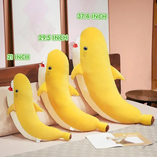 Miniatura 2 de PEACH CAT Peluche de tiburón de plátano de 21 pulgadas, grande, animal de peluche de plátano suave, regalos para niños, amarillo