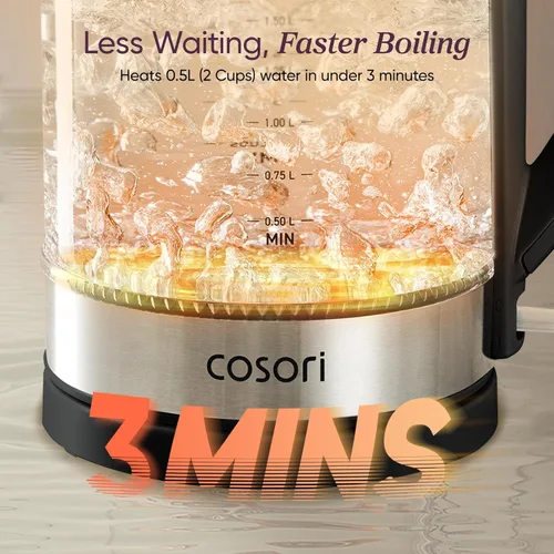 Miniatura 3 de COSORI - Hervidor eléctrico, sin contacto de plástico con agua, 1.8 qt/1500W, tapa interior y filtro de acero inoxidable, tetera para café y té