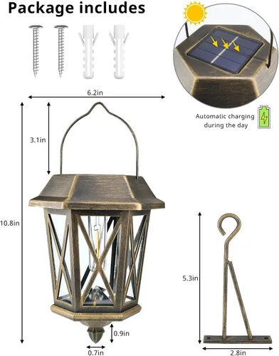 Miniatura 3 de Farol solar impermeable para exteriores, luces solares de metal para exteriores con vidrio transparente, luces LED de energía solar, montaje