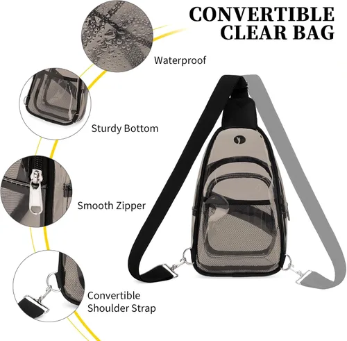 Miniatura 7 de Bolsa transparente para eventos en estadios, mochila transparente para mujer, impermeable, de PVC, cangurera cruzada para conciertos Semi negro