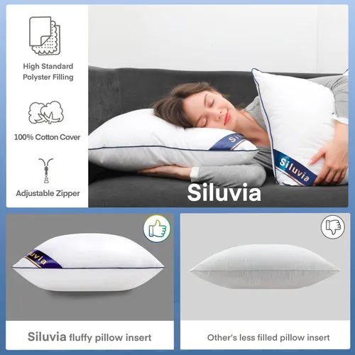 Miniatura 3 de Siluvia juego de 4 rellenos de almohada de 18 x 18 pulgadas decorativos - Rellenos cuadrados para almohadas de 18 pulgadas con funda de 100% algodón