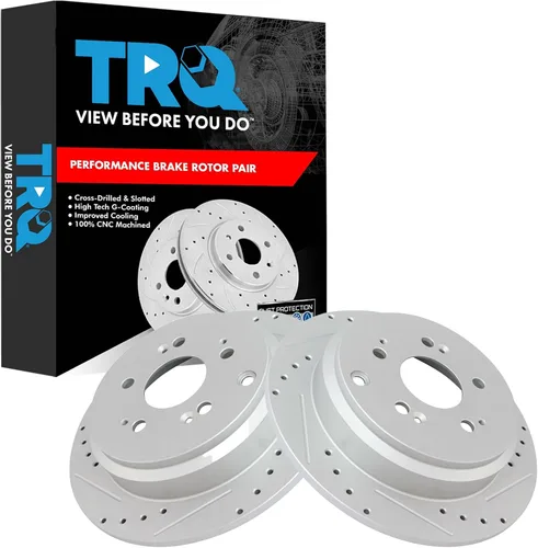Miniatura 410 de TRQ Juego de rotores de freno de rendimiento trasero con revestimiento G premium compatible con Mazda 6 2014-2021