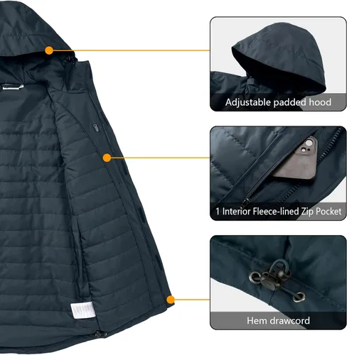 Miniatura 5 de 33,000ft Chaqueta de invierno impermeable aislada con capucha, abrigos largos Anorak acolchado cálido parka para esquí deportes de nieve