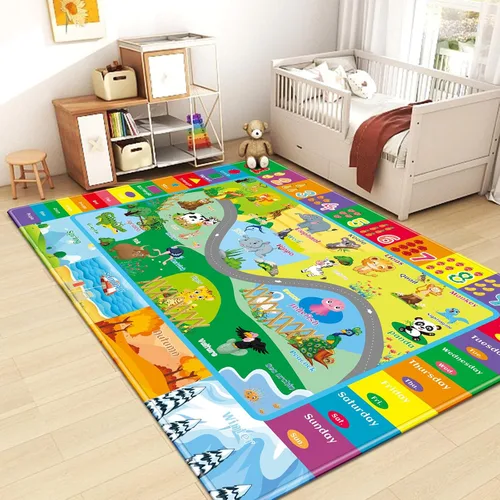 Miniatura 6 de Alfombras infantiles de 5 x 7 pies para sala de juegos, alfombra de juegos con zoológico para habitación de niños, alfombra educativa del alfabeto