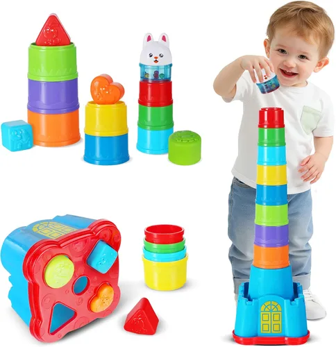 iPlay, iLearn Juguetes Apilables para Bebés, Tazas de Anidamiento Apilables para Niños Pequeños, Bloque Apilable para Bebés, Juego de Clasificación