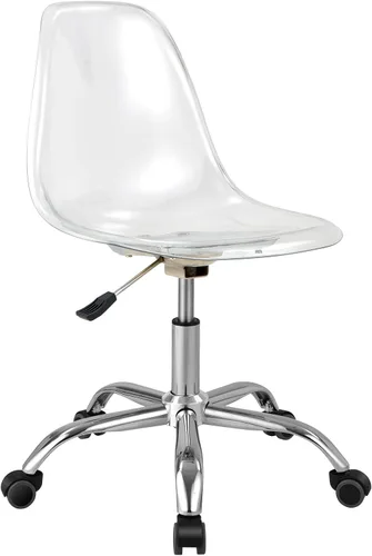 COSTWAY Silla de escritorio de acrílico transparente, silla giratoria de plástico fantasma sin brazos con base de metal resistente y ruedas lisas,