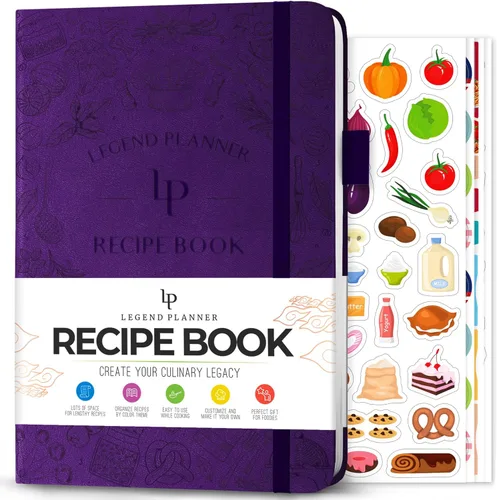 Miniatura 17 de Legend - Libro de recetas familiar en blanco para escribir tus propias recetas, diario de cocina vacío, cuaderno de cocina personalizado, tapa dura