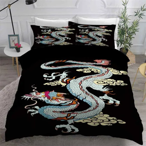 Miniatura 2 de Juego de ropa de cama 3D con estampado de dragón chino, tamaño Queen, ropa de cama con funda de almohada, textiles para el hogar, tamaño individual