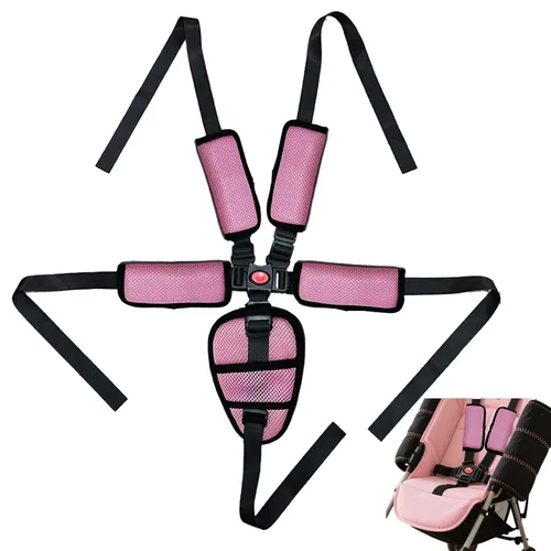 Miniatura 8 de Correas de asiento universales de 5 puntos, cinturón de arnés ajustable para silla alta, cinturón de arnés con 4 almohadillas para los hombros