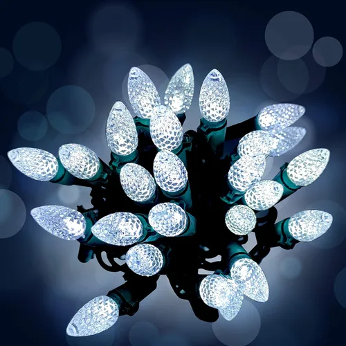 Cadena de luces de Navidad C3 con bombillas 50 LED multicolor fresa para árbol de Navidad impermeable para interior y exterior decoración enchufable