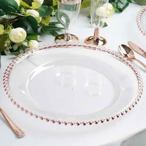 Miniatura 46 de Efavormart - Paquete de 10 platos de postre de plástico transparente rubor con borde de cuentas, platos redondos desechables para ensalada, 8
