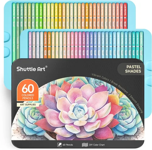 Shuttle Art 60 lápices de colores pastel, lápices de colores para adultos para colorear, lápiz de núcleo suave en caja de regalo de estaño, lápiz de