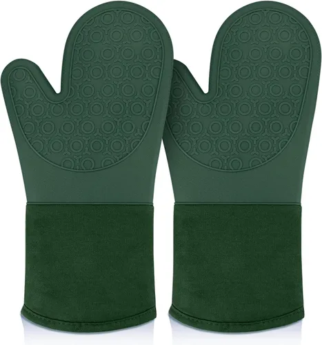 Miniatura 8 de sungwoo Guantes de horno de silicona extralargos, resistentes al calor, con forro acolchado, agarre texturizado antideslizante, perfectos para Verde
