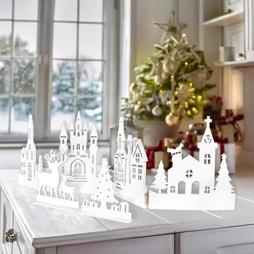 Miniatura 6 de Juego de centros de mesa de Navidad para mesas, decoración de mesa de iglesia plegable, decoración rústica de Navidad para el hogar, decoración