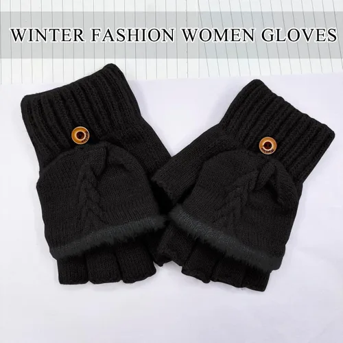 Miniatura 75 de Beurlike Guantes de invierno para mujer, de lana cálida, a prueba de viento, convertibles, sin dedos