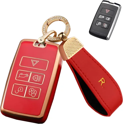 Miniatura 9 de SANRILY Funda para llavero de TPU con borde dorado para Land Range Rover Discovery Rover Sport 2018 2019 y Jaguar XF 2021, accesorios para llaves