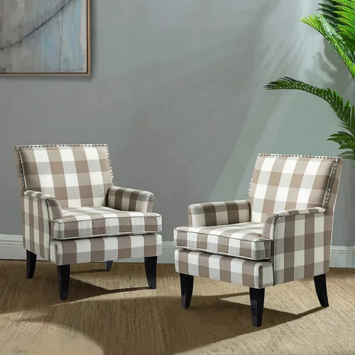 Miniatura 16 de HULALA HOME Silla decorativa moderna con brazos y patas de madera, silla decorativa de mediados de siglo, respaldo alto, reposabrazos acolchado