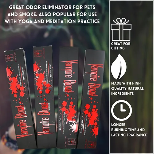 Miniatura 4 de SOUL STICKS Varillas de incienso con fragancia de sangre de vampiro (paquete de 4 unidades cada 0.53 oz) de incienso de fragancia natural Agarbatti