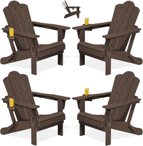 Miniatura 30 de Silla plegable ajustable KINGYES Adirondack, sillas reclinables Adirondack de 3 posiciones con portavasos, Adirondack de HDPE resistente a