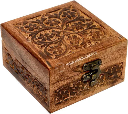 Miniatura 22 de Urna de madera antigua hecha a mano con grabado del árbol de la vida tallada a mano para mujeres y hombres, joyas Acentos de decoración del hogar
