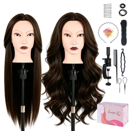 Miniatura 10 de Beauty Star Cabeza de maniquí con cabello humano 100% real, cabeza de peinado de muñeca de 18 pulgadas para práctica de trenzado y entrenamiento