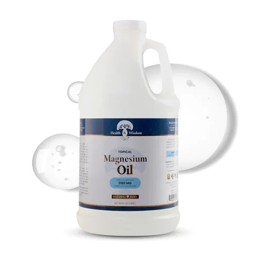 Health & Wisdom Aceite de magnesio puro, alivio tópico muscular y articular, magnesio natural y puro grado USP extra fuerte, absorción mejorada, 64