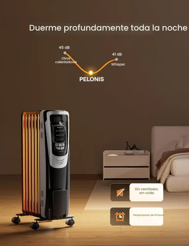 Miniatura 4 de PELONIS Calentador de radiador para uso en interiores, habitación grande con control remoto, termostato y pantalla LED, calentador silencioso lleno