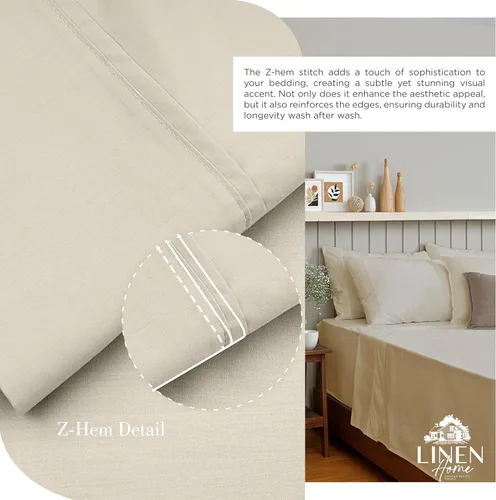 Miniatura 3 de Linen Home Juego de 4 sábanas de percal de 100 % algodón, tamaño King, color gris pardo claro, bolsillo profundo, 1 sábana encimera, 1 sábana bajera