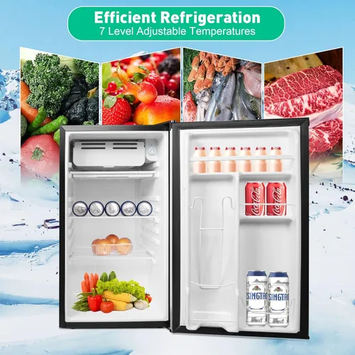 Miniatura 2 de Mini refrigerador de 3.2 pies cúbicos con congelador, refrigerador compacto con puerta reversible, patas ajustables, control de termostato