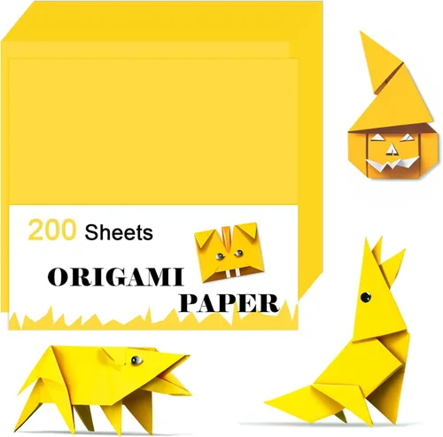 200 hojas de papel de origami amarillo limón, color de doble cara de 6 x 6 pulgadas, kit para niños, kit de papel de color, regalos para Naranja