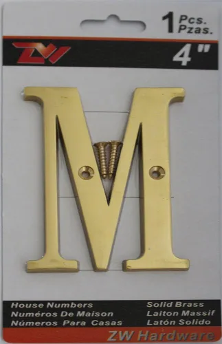 Miniatura 2 de ZW Hardware B100 Letra M de latón macizo de latón brillante de 4 pulgadas