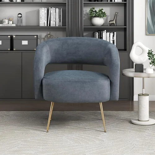 Miniatura 5 de Lexicon Mid-Century - Silla decorativa de terciopelo moderna con respaldo abierto, patas de metal dorado, sillón curvado tapizado para sala