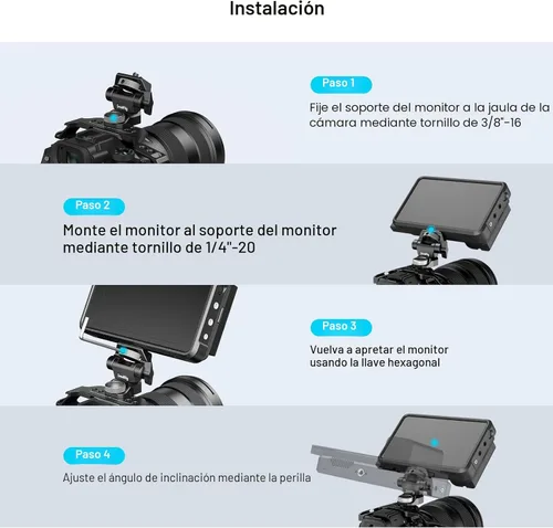 Miniatura 7 de SMALLRIG Soporte de monitor de cámara ajustable para estilo ARRI (edición Bumblebee), giro de 360° y soporte de inclinación de 180°, soporte