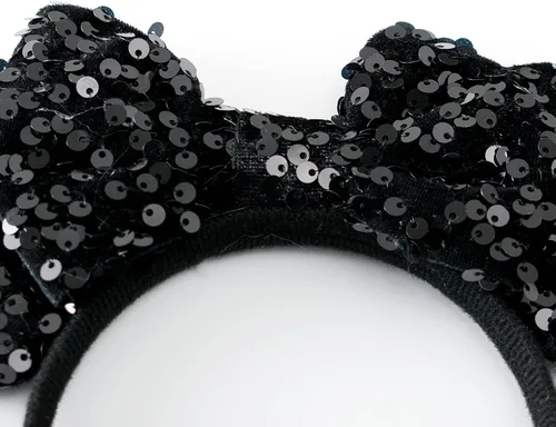 Miniatura 5 de KARETT Diadema con Orejas de Ratón de Lentejuelas con Lazo de Brillantina, Decoración de Fiesta de Princesa para Niñas y Mujeres