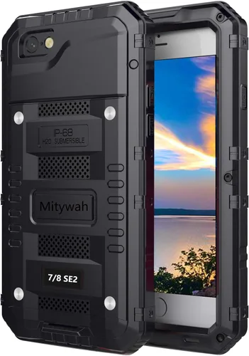 Miniatura 37 de Mitywah Funda impermeable para iPhone 7/iPhone 8 / iPhone SE 2020, funda de metal resistente de grado militar, protección de cuerpo completo