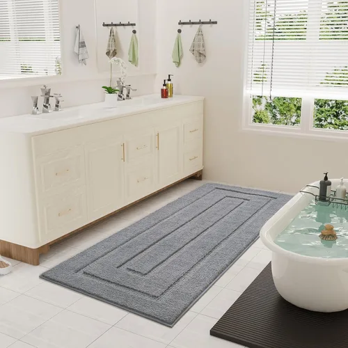 Miniatura 7 de HOMORE Alfombra de baño gris de 24 x 60 pulgadas, suave, absorbente, alfombra de pasillo de baño lavable, alfombras largas antideslizantes