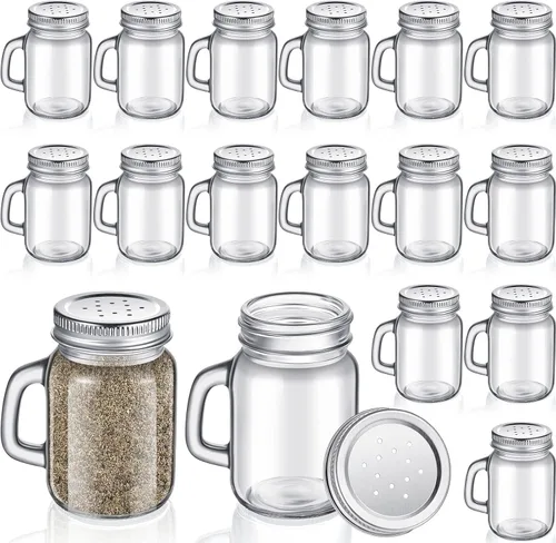 Miniatura 9 de Tessco for you 24 saleros y pimenteros de vidrio de 4 onzas, mini saleros transparentes para cocina con tapa de metal y asas para casa de campo, Oro