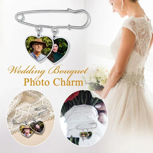Miniatura 2 de Custom4U Abalorios de fotos de ramo de boda personalizados con 1 a 4 fotos conmemorativas Boutonniere para novia o recuerdo funerario para madre