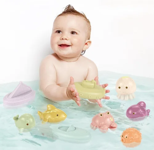 Miniatura 2 de Juguetes de baño para bebés, paquete de 9 Juguetes de baño sin moho con diseño sellado y sin agujeros Juguetes de bañera suaves, de fácil agarre