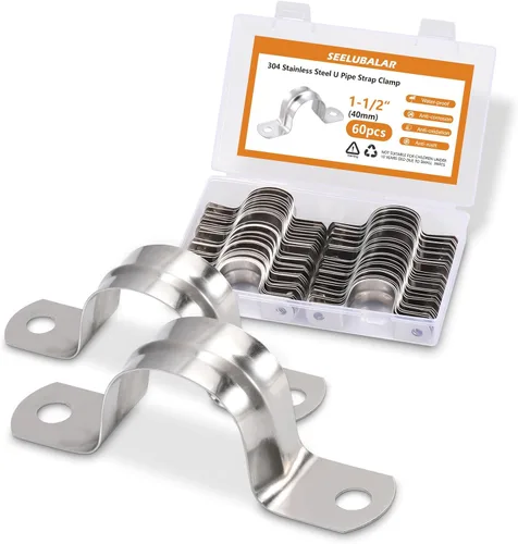 Paquete de 60 correas de tubo de acero inoxidable M40 (1-1/2 pulgadas), abrazaderas de soporte en U resistentes con 2 agujeros para fijación rígida