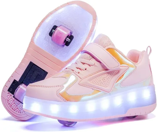 Miniatura 15 de HHSTS Zapatos para niños – Nuevos mejorados con ruedas zapatos de luz LED de colores patines rodantes brillantes zapatos de patinar regalos simples