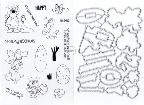 DzIxY Bear Hedgehog Seal Fox Sellos transparentes y troqueles de corte de metal para hacer tarjetas, kit de papel para álbumes de recortes, 29