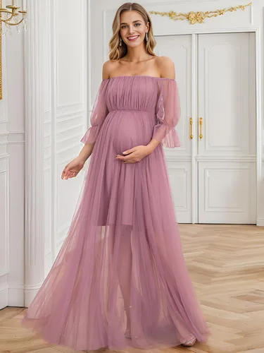 Miniatura 4 de Ever-Pretty Vestido de maternidad de tul con hombros descubiertos para mujer 20862