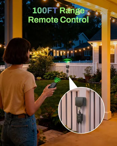 Miniatura 3 de BN-LINK Temporizador para exteriores con control remoto, sensor de luz del atardecer al amanecer, salida de temporizador impermeable enchufable, 2