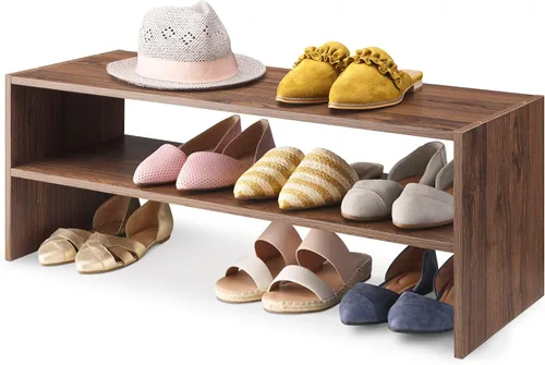 Miniatura 10 de Whitmor - Estante para zapatos apilable de madera con 2 estantes, nogal, 61 centímetros, paquete de 2