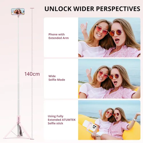Miniatura 9 de ATUMTEK Trípode selfie stick de 55", trípode extensible todo en uno de aluminio para teléfono con control remoto Bluetooth recargable para iPhone