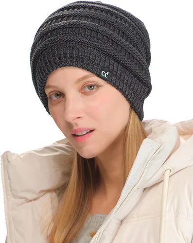 Miniatura 18 de C.C Winter Oversized Beanie Hat with Fuzzy Lining – Thick Knit Thermal Beanie for Cold Weather, Soft Warm Fleece Lined Cap