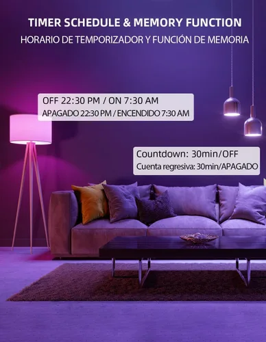 Miniatura 7 de OHLUX - Bombillas inteligentes WiFi y Bluetooth Alexa, 10 W (equivalente a 100 W), bombillas que cambian de color con sincronización de música